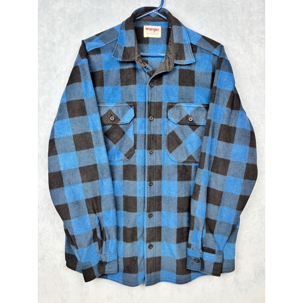Wrangler Authentics Mens Blue Black Buffalo Plaid Fleece Shirt Large ZHCZP1B